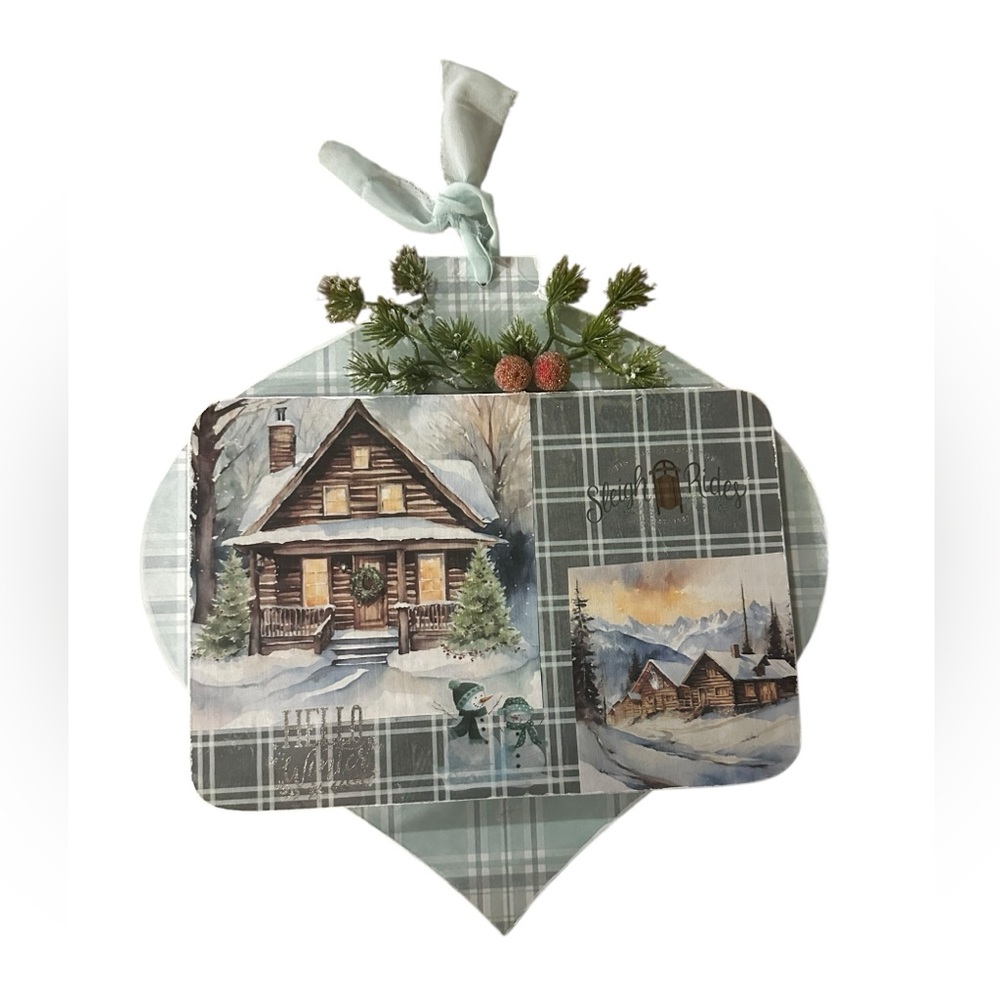 Handcrafted Holiday Plaid with Cabin Design Hanging Decor
